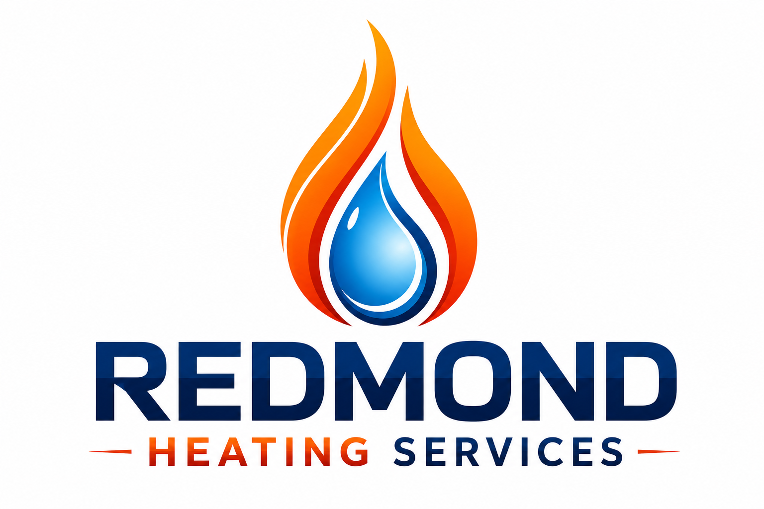 Redmond Heating Services logo featuring a flame and water droplet symbol above the company name, providing gas, heating and plumbing services across Manchester.
