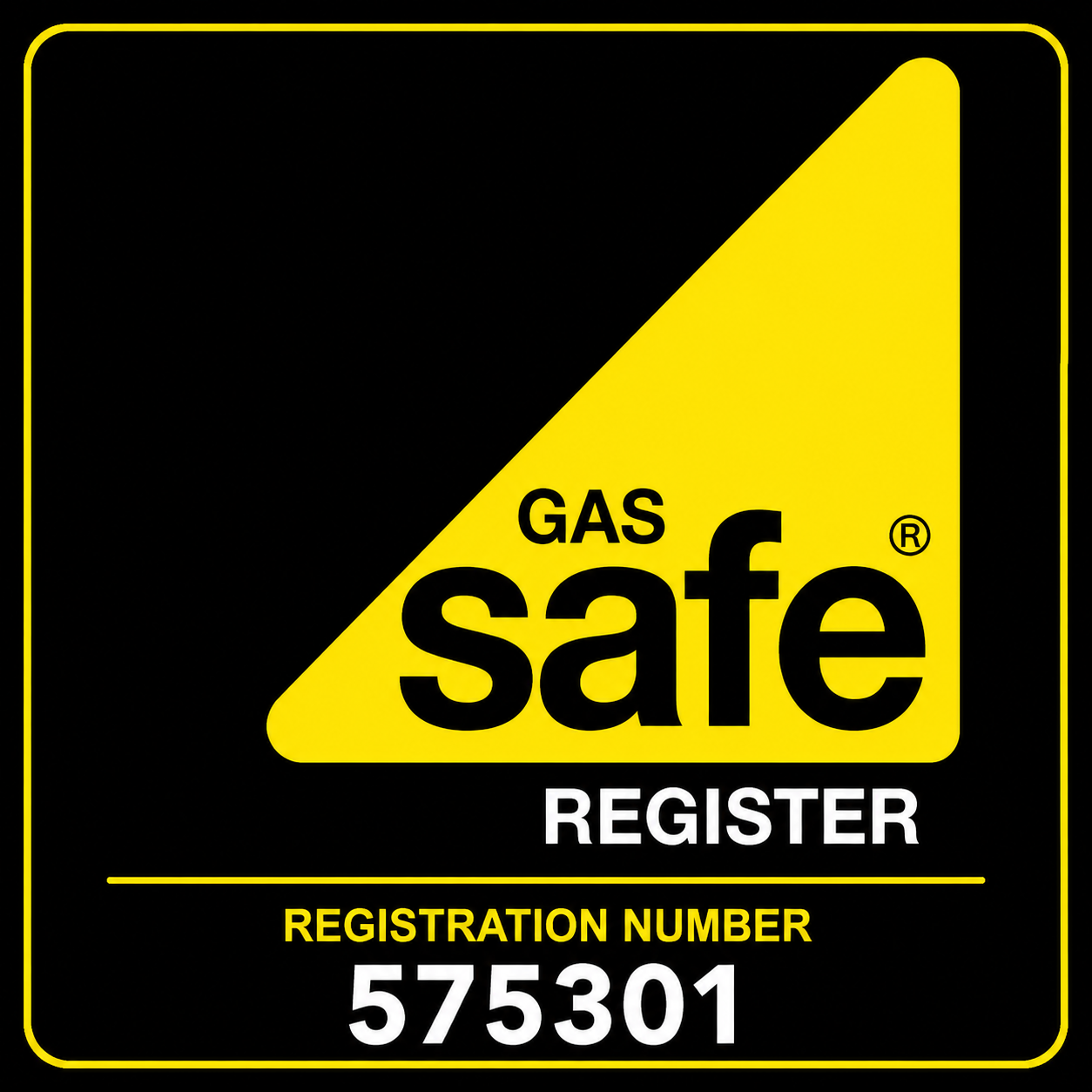 Gas Safe Register badge displaying registration number 575301 for Redmond Heating Services.